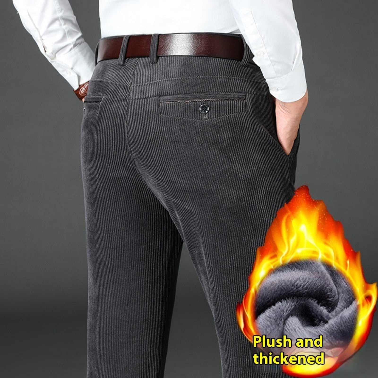Men's Fleece-Lined Thick Corduroy Pants - Middle-Aged High Waist Warm Trousers