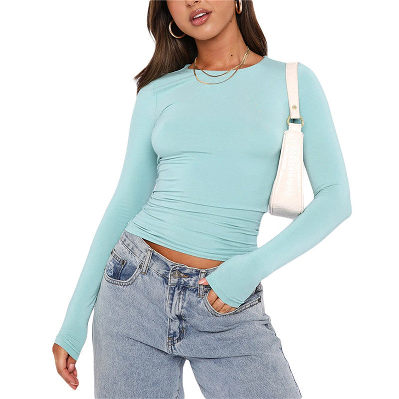 Women's Slim Long-Sleeved Pullovers Suitable As Tops & Solid Causal Fit Shirts