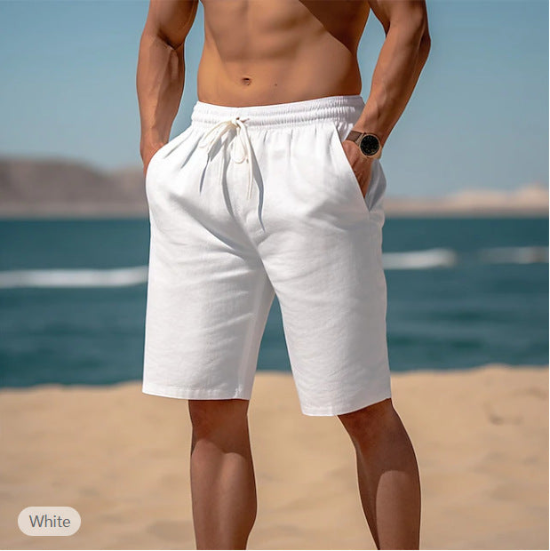 Men's Summer Drawstring Shorts With Elastic Waist - Straight Beach Breathable Pants