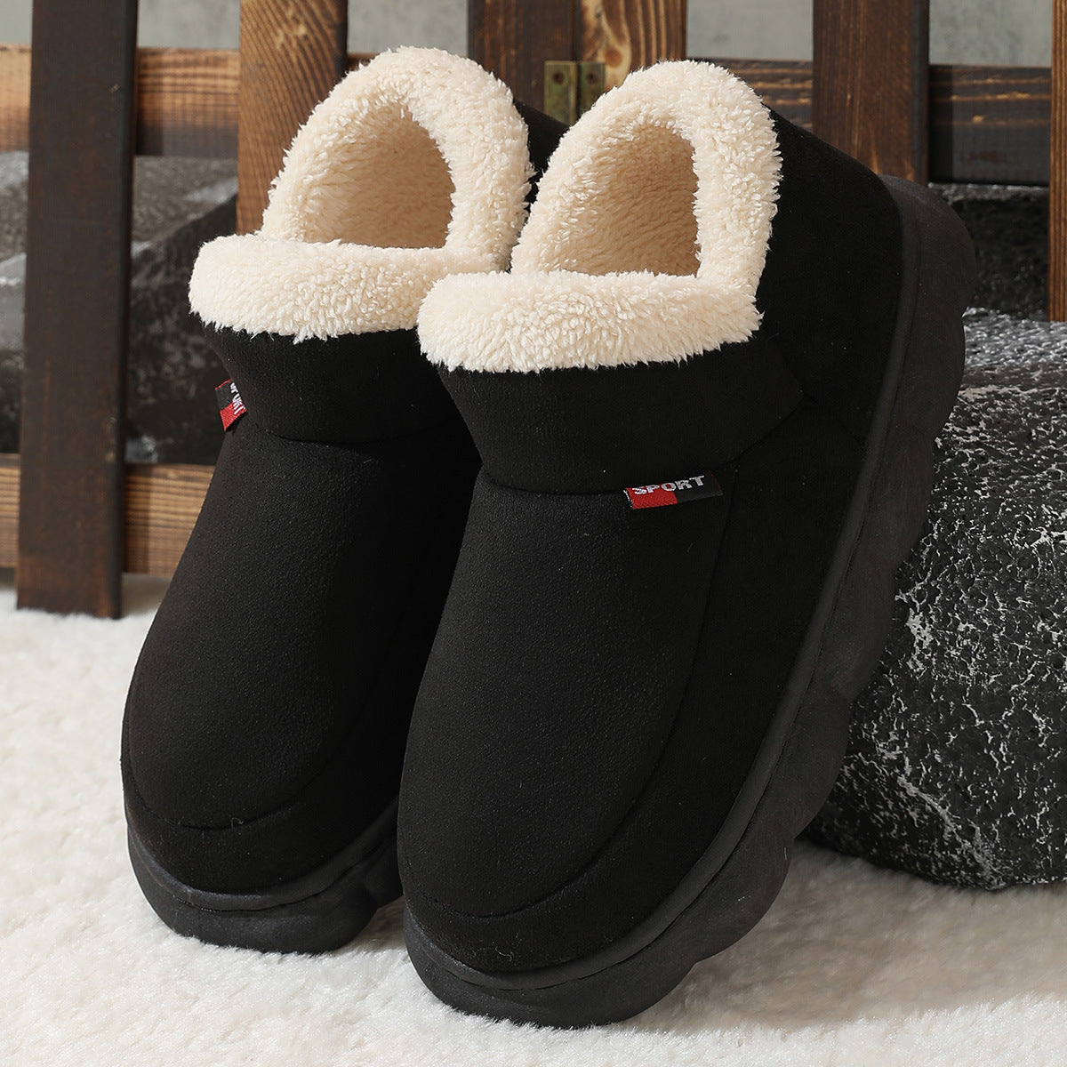 Unisex Winter Plush Cotton Solid Colour Warm House Shoes - Thick-Soled Suede Outdoor Shoe