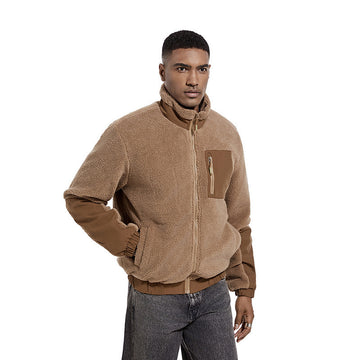 Men's Berber Fleece Coat With Stand Collar For Autumn And Winter