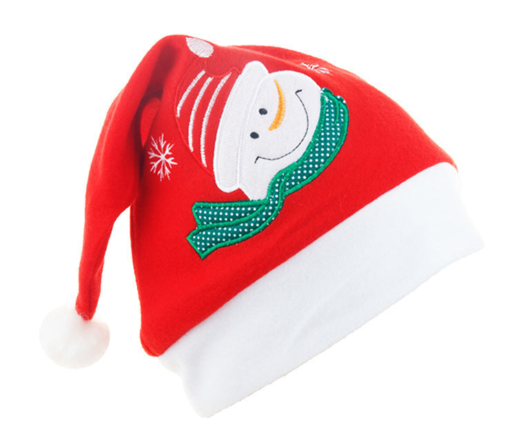 Cartoon Christmas Hat With Elk Santa Claus Embroidery Design - Holiday Party Decoration Fuzzy Hat