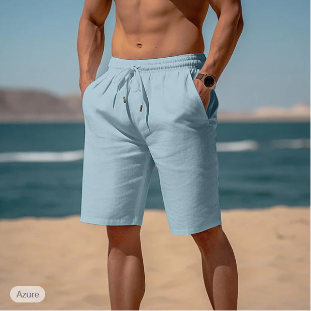 Men's Summer Drawstring Shorts With Elastic Waist - Straight Beach Breathable Pants