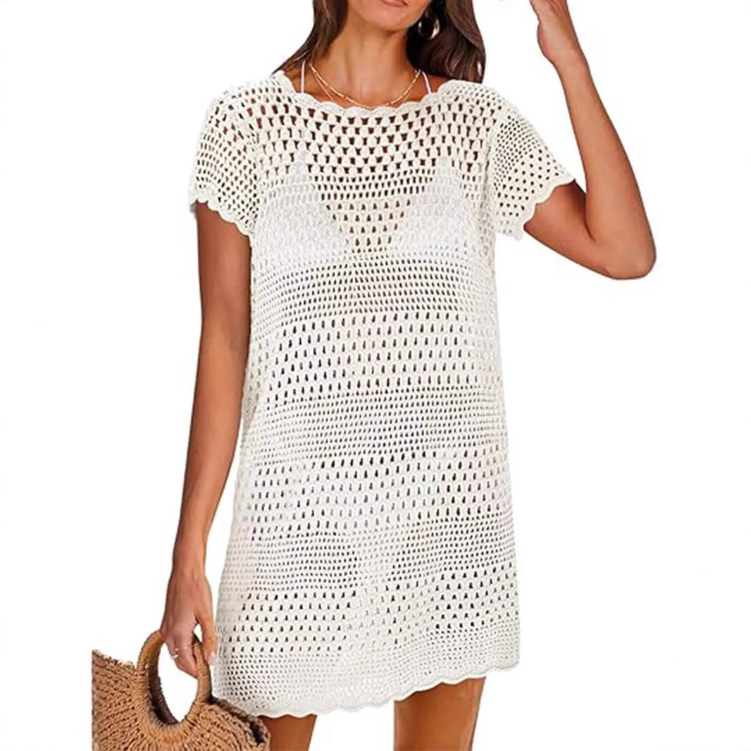 Women's Knitted Short-Sleeve Cut-Out Blouse - Swimming Vacation