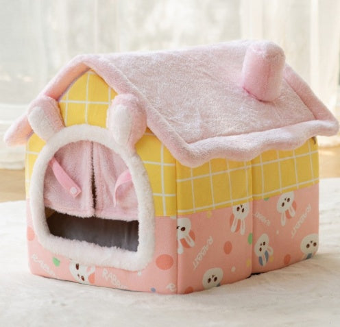 Foldable Pet House With Warm Winter Bed And Removable Enclosed Nest
