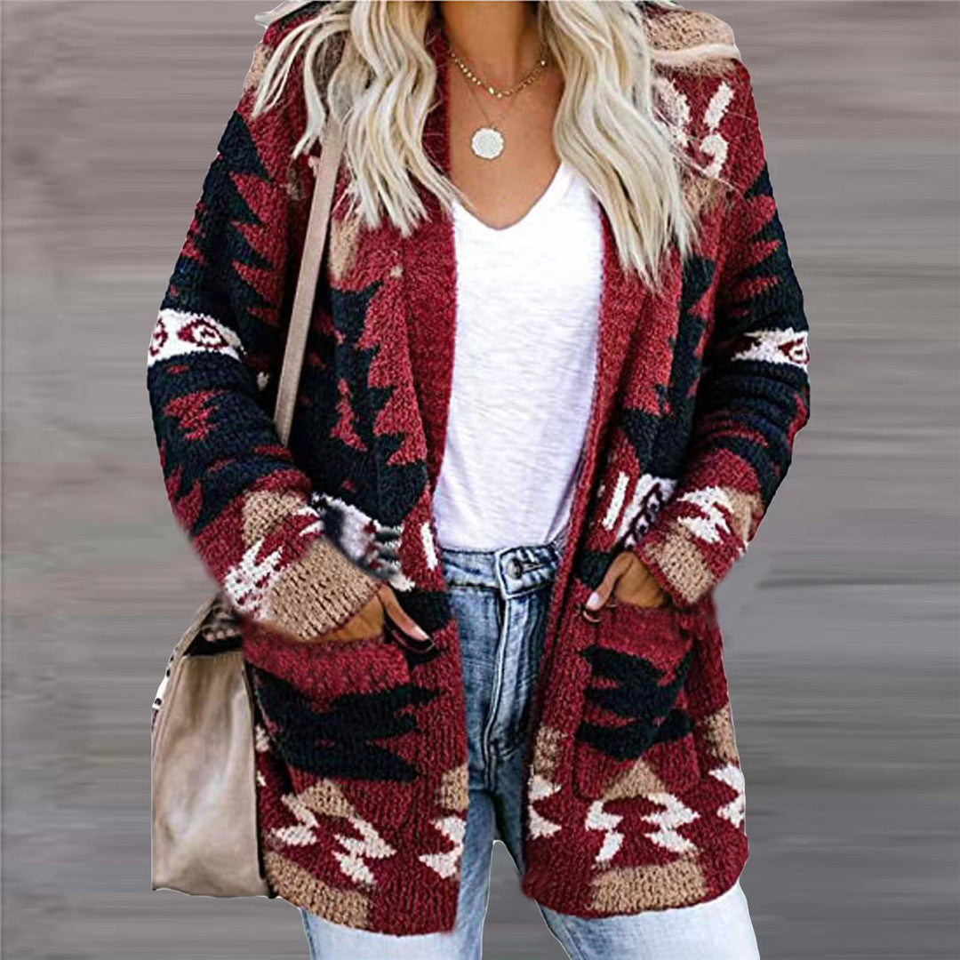 Women's Loose Halloween Sweater Christmas Printed Knitted Cardigan