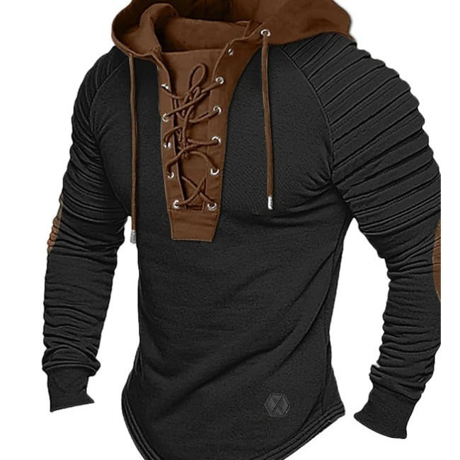 Men's All-Season Pure Colour Tied Hooded & Sports Bronzing Sweatshirt