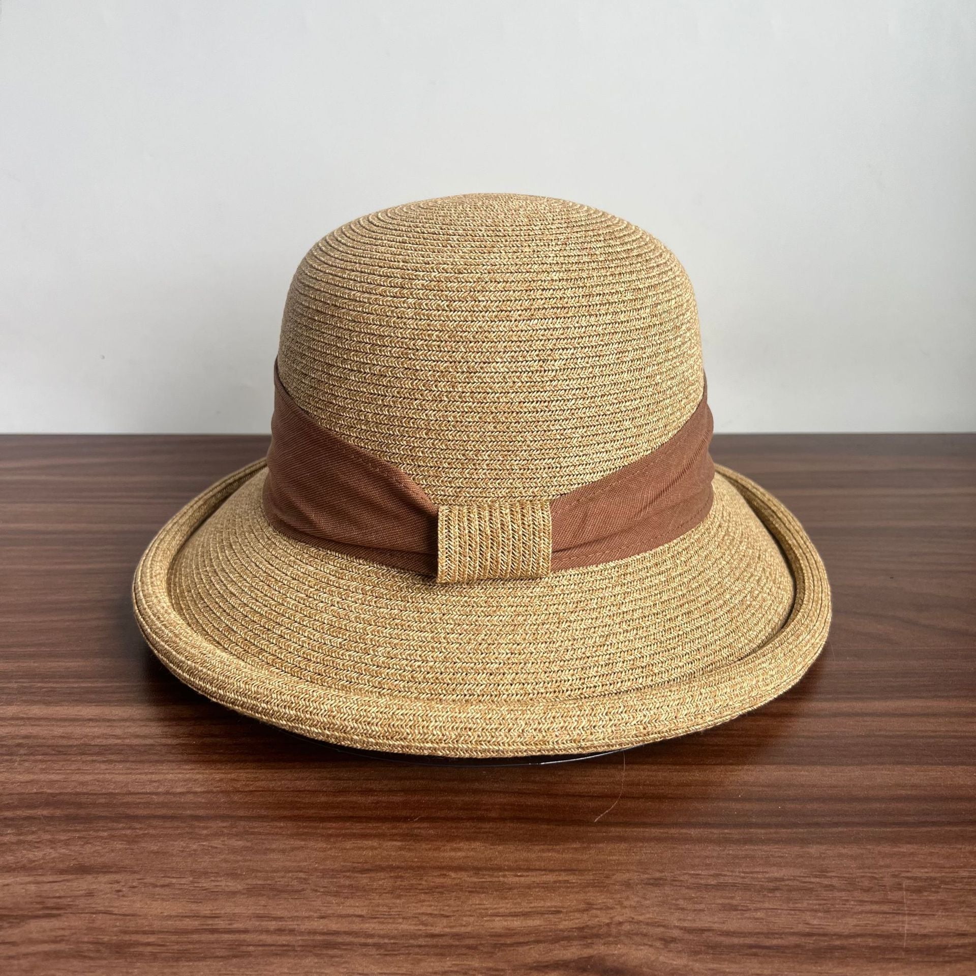 French Straw Sun Protection Bow Curling Temperament Straw Hat - All-Season Suitable