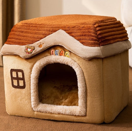 Foldable Pet House With Warm Winter Bed And Removable Enclosed Nest