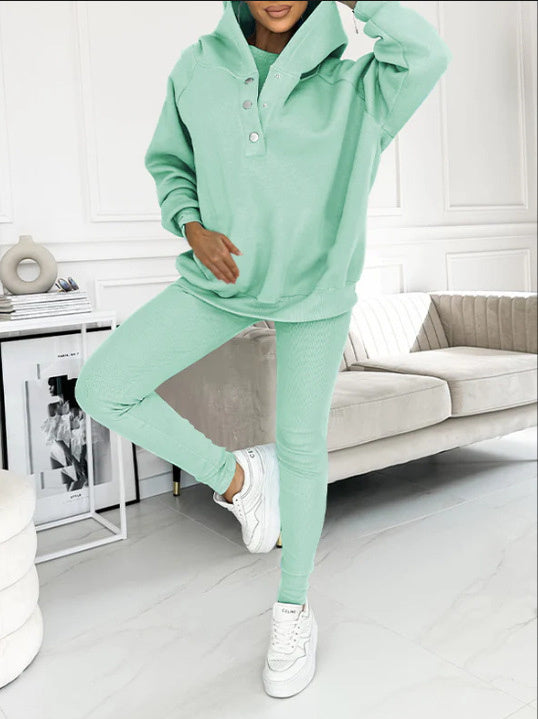 Women's Solid Colour Vest Hoodie And Pants Set