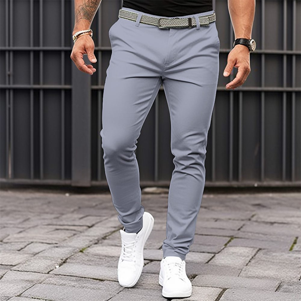 Men's Pure Colour Tight Pocket Zipper Business Casual - Slim-Fitting Trousers