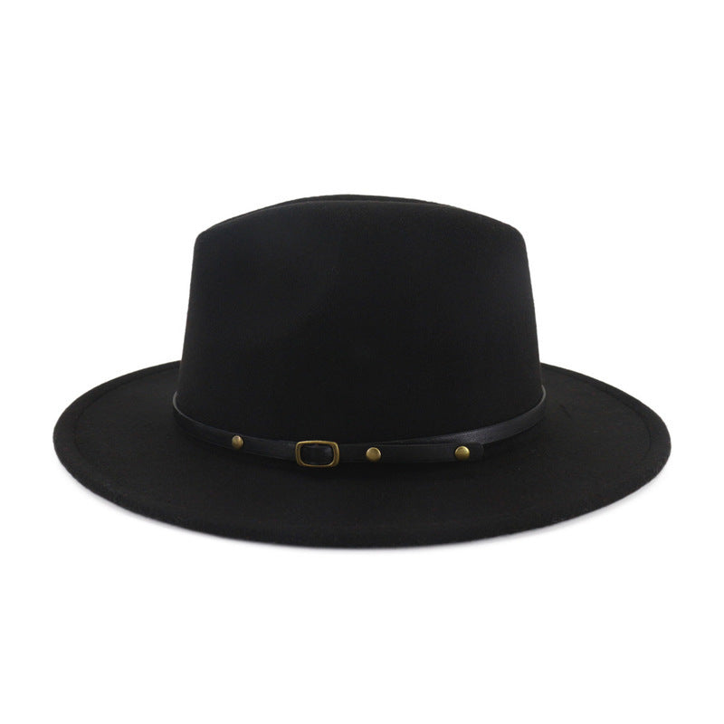 European And American Popular Woollen Top, Colour Matching Flat Brim Fedora Jazz Ladies Hat