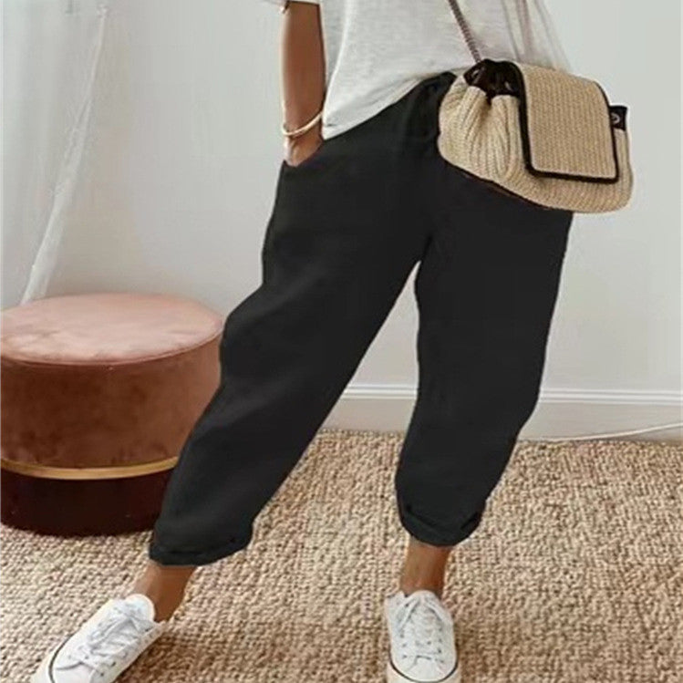 Women's Fashion Cotton Linen Solid Colour Casual Pants