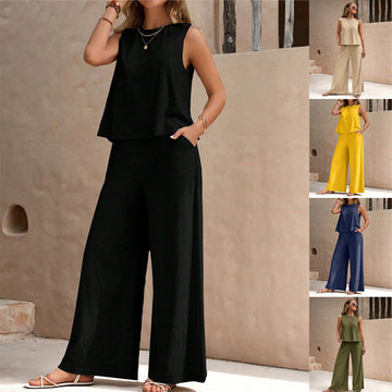 Women's Solid Colour Casual Loose Pants Sets - Elegant Spring Summer Two Pieces Suit For Ladies