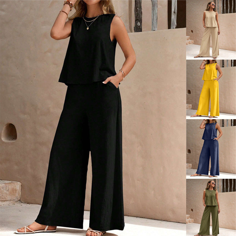 Women's Solid Colour Casual Loose Pants Sets - Elegant Spring Summer Two Pieces Suit For Ladies