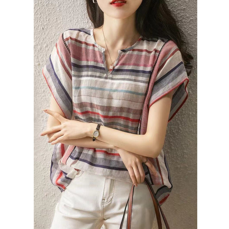 Women's Striped Shirt Short-Sleeve Loose