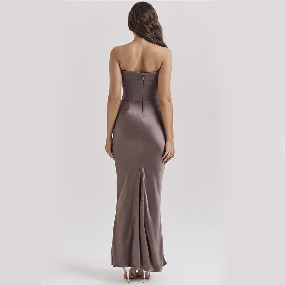 Women's Slim Tube Top Sexy Long Dress - Bandeau Backless Party Evening Dresses