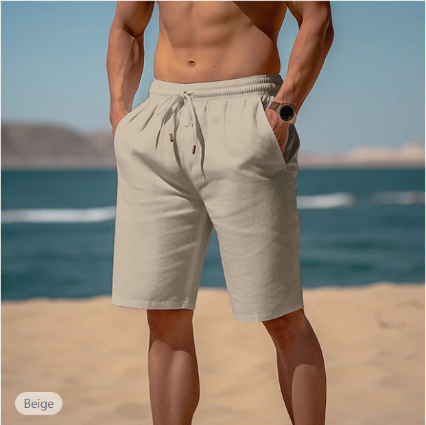Men's Summer Drawstring Shorts With Elastic Waist - Straight Beach Breathable Pants