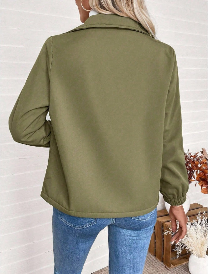 Women's Casual Solid Colour Zipper Fleece Jacket For Autumn And Winter
