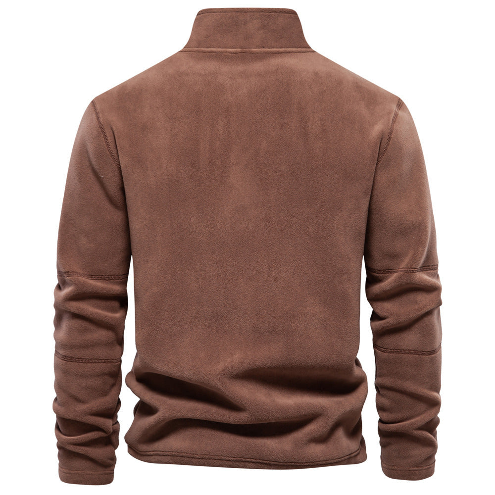 Men's Personality Stand-Collar Zippered Sweatshirt With Fleece Winter Casual Pullover Top