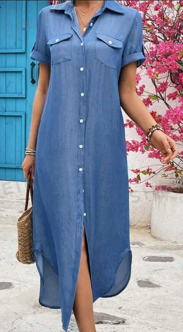 Women's Summer Denim-Look Longline Shirt Dress