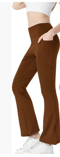 Ladies Mid Waist Abdominal-Shaping Slimming Cropped Pants - Casual Pocket Bootcut Trousers