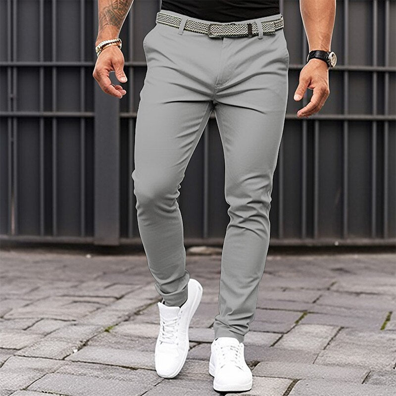 Men's Pure Colour Tight Pocket Zipper Business Casual - Slim-Fitting Trousers