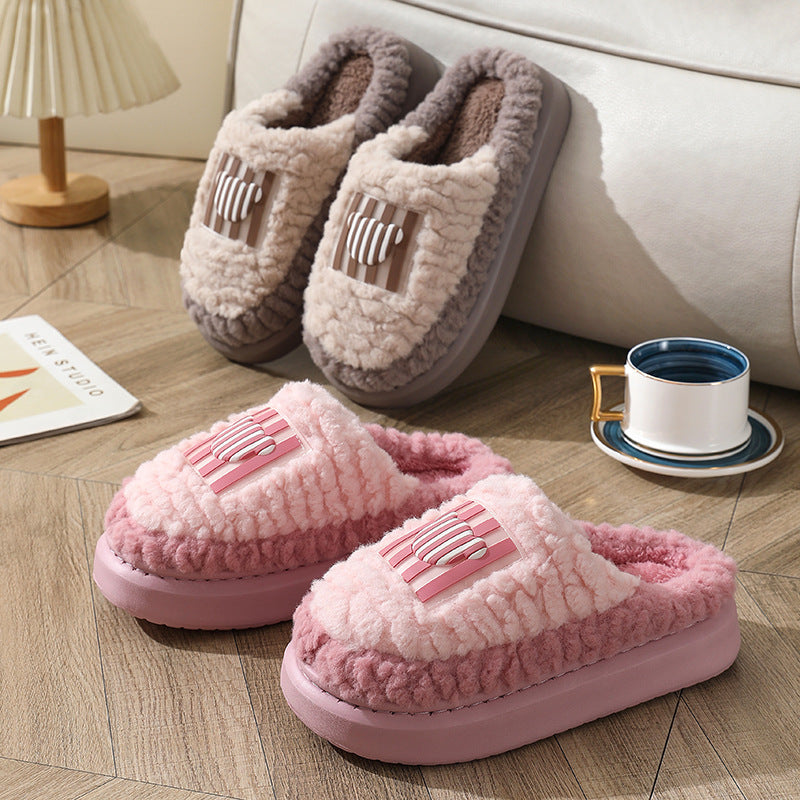 Unisex Colour-matching Lamb Non-Slip Floor Bedroom Slippers - Winter Warm House Shoes For Men and Women