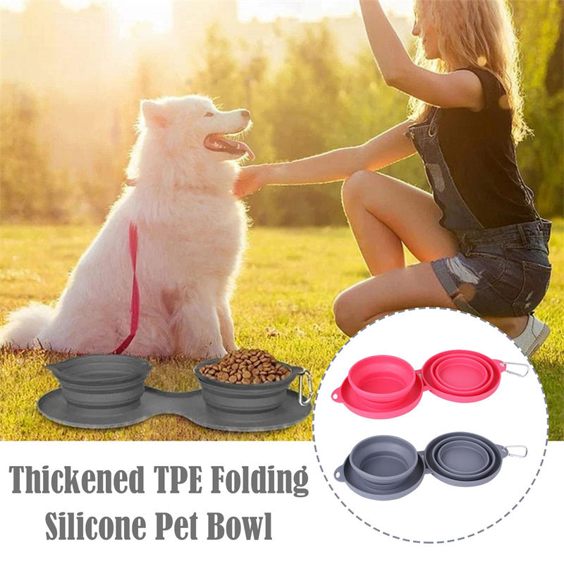 Rubber Foldable Pet Feeding Double Bowl For Dog And Cat