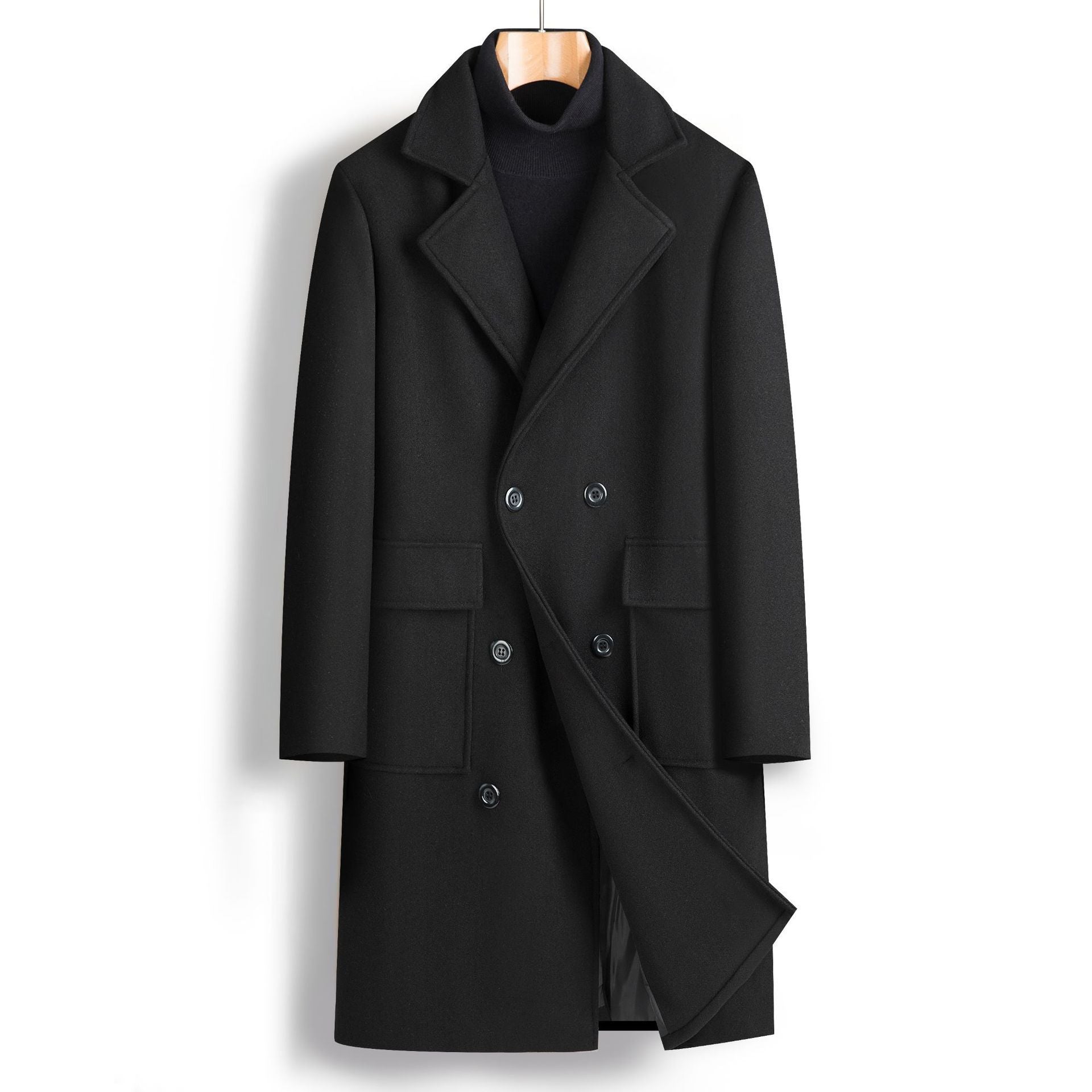 Men's Fall And Winter Double Breasted Mid-Length Coat