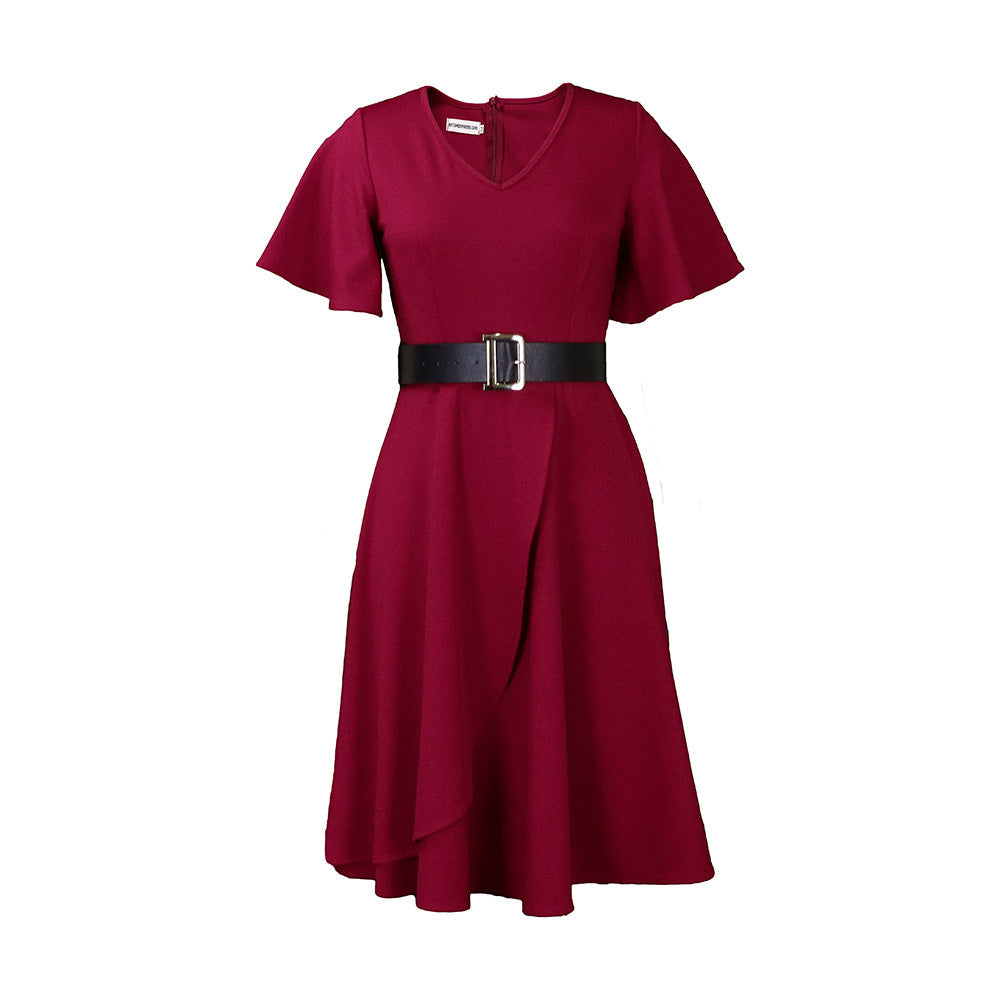 Women's Flared Sleeves Solid Colour Plus Size Dress
