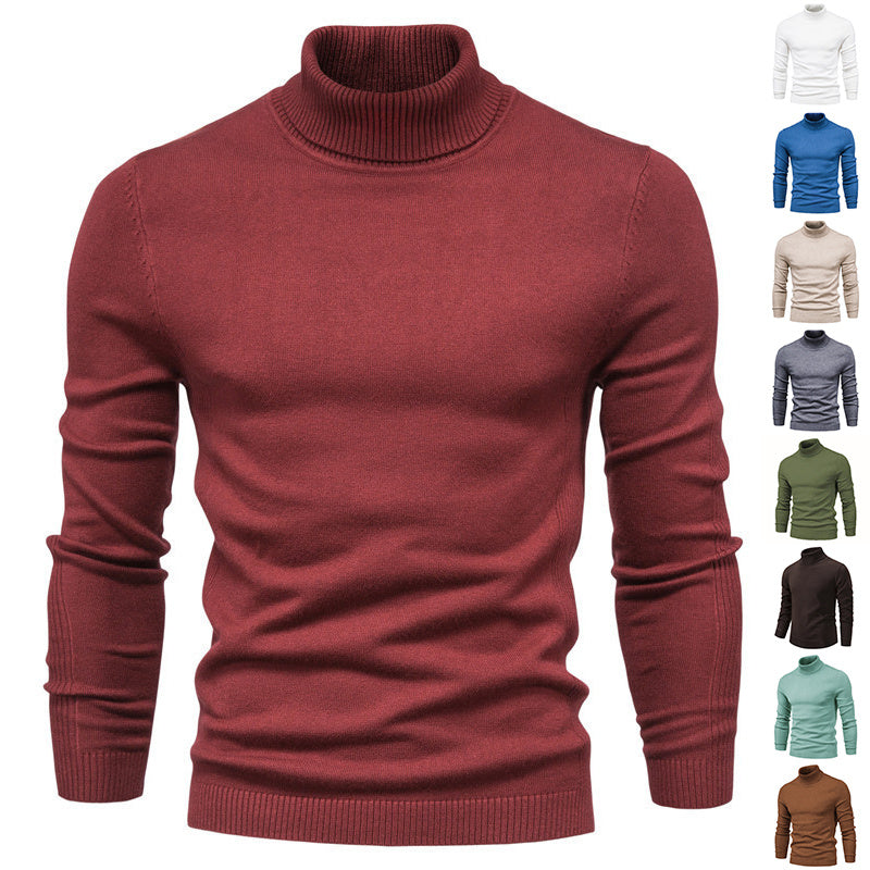 Winter Turtleneck Sweater Solid Colour Slim Fit - Pullover & Knitted Top For Men