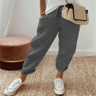 Women's Fashion Cotton Linen Solid Colour Casual Pants