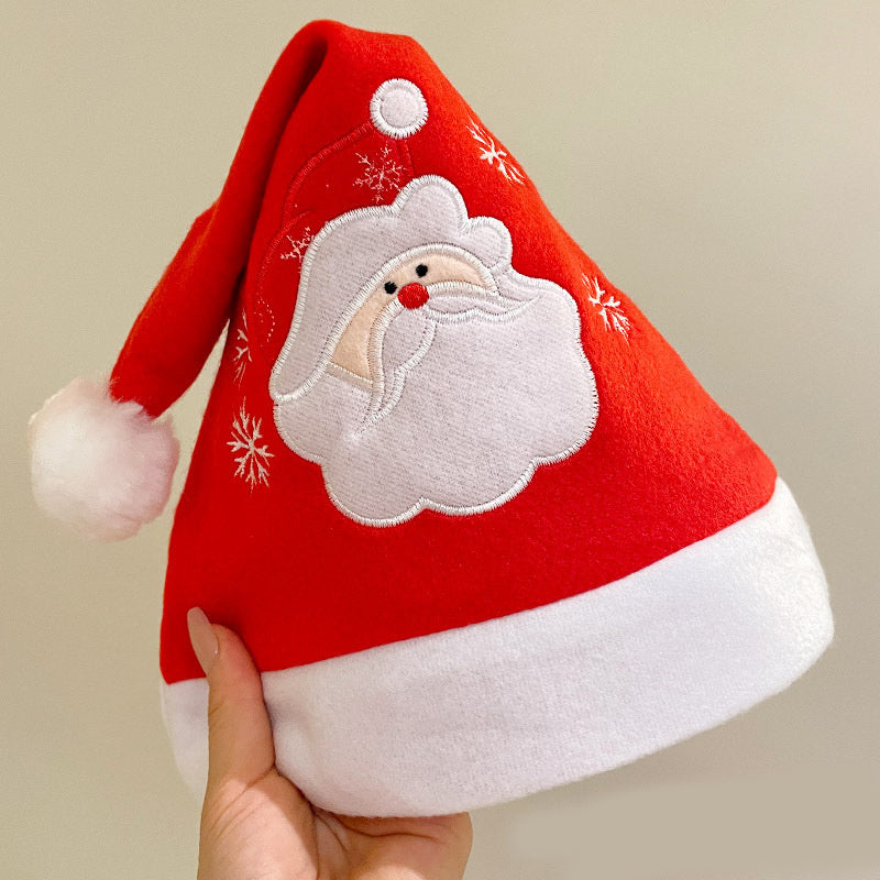 Cartoon Christmas Hat With Elk Santa Claus Embroidery Design - Holiday Party Decoration Fuzzy Hat
