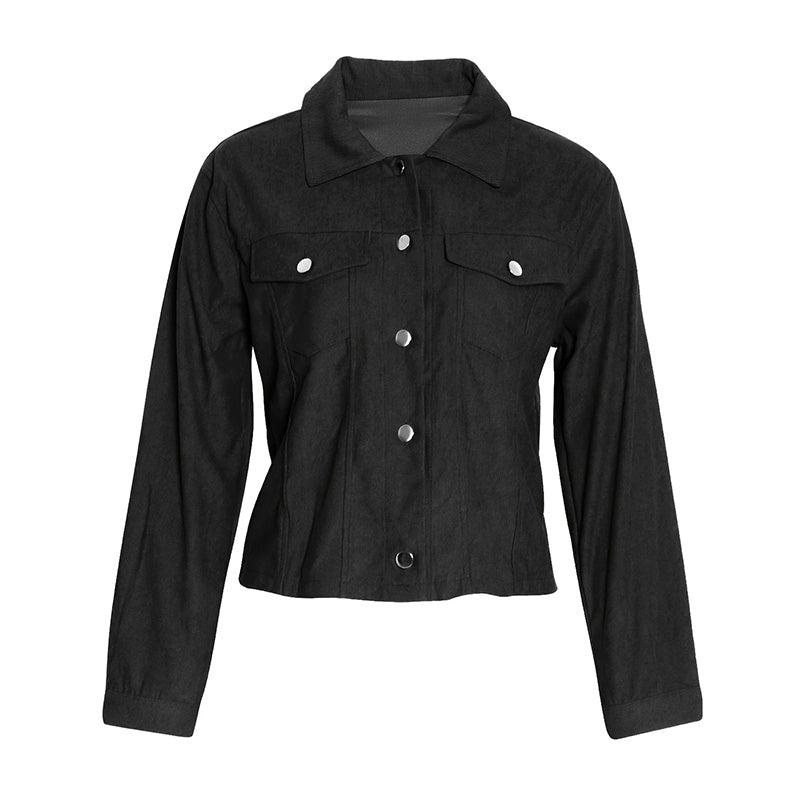 Women's Corduroy Long-Sleeve Jacket - Casual Button-Up Coat With Flap Pockets