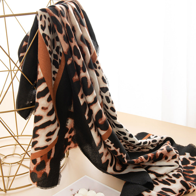 Women's Leopard Print Artificial Warm Cashmere Winter Scarf