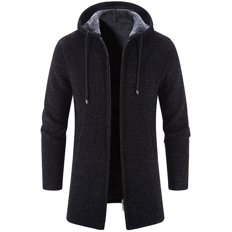 Plus Fleece Trend And Handsome All-Match Cardigan With Hooded Collar For Men