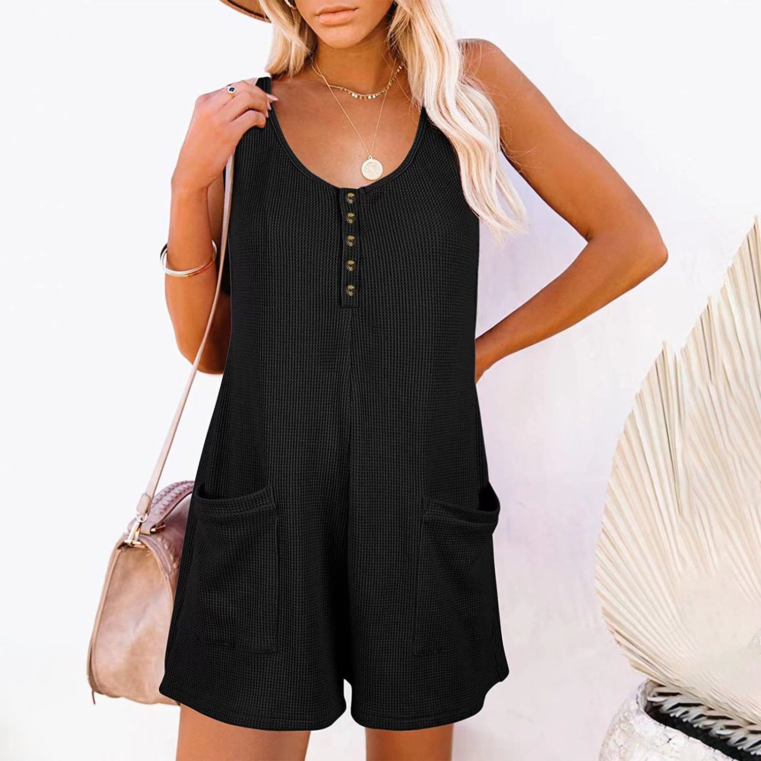 Women's Summer Loose Casual Button Pocket Vest Jumpsuit