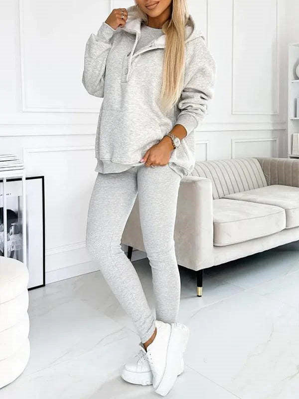 Women's Solid Colour Vest Hoodie And Pants Set