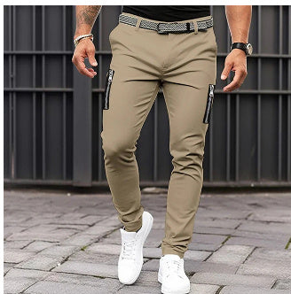 Men's Pure Colour Tight Pocket Zipper Business Casual - Slim-Fitting Trousers