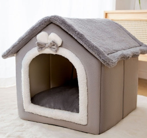 Foldable Pet House With Warm Winter Bed And Removable Enclosed Nest