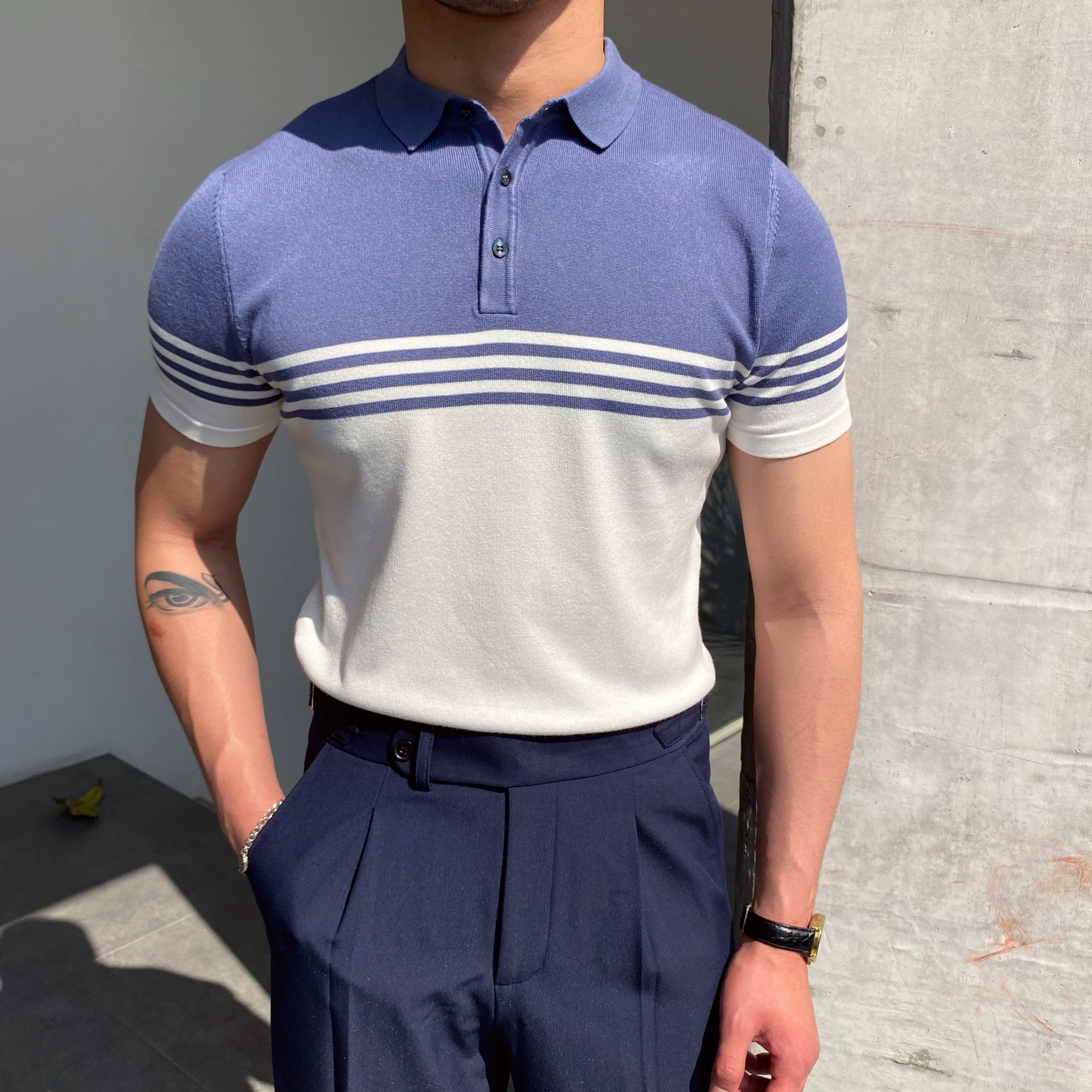 Casual Striped Thin Short-Sleeved Polo Shirt