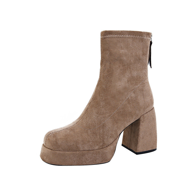 Women's Back Zipper Suede - Boots
