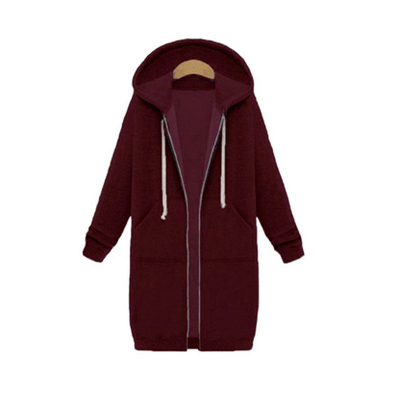 Women's Hooded Long Sleeve Sweater - Fleece Long Jacket
