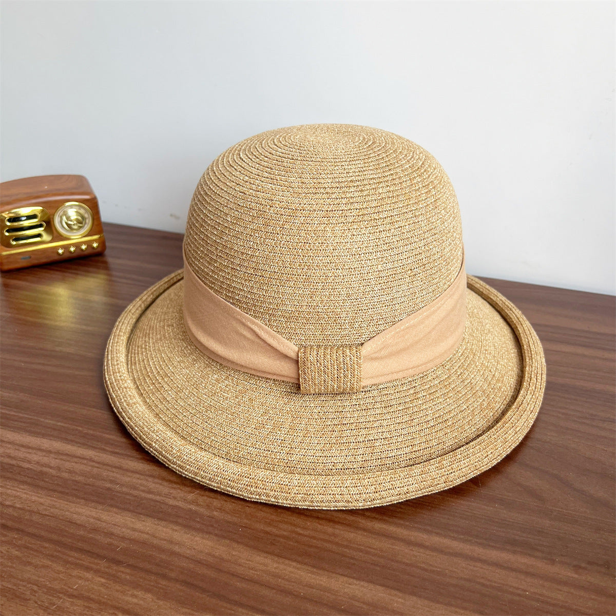 French Straw Sun Protection Bow Curling Temperament Straw Hat - All-Season Suitable