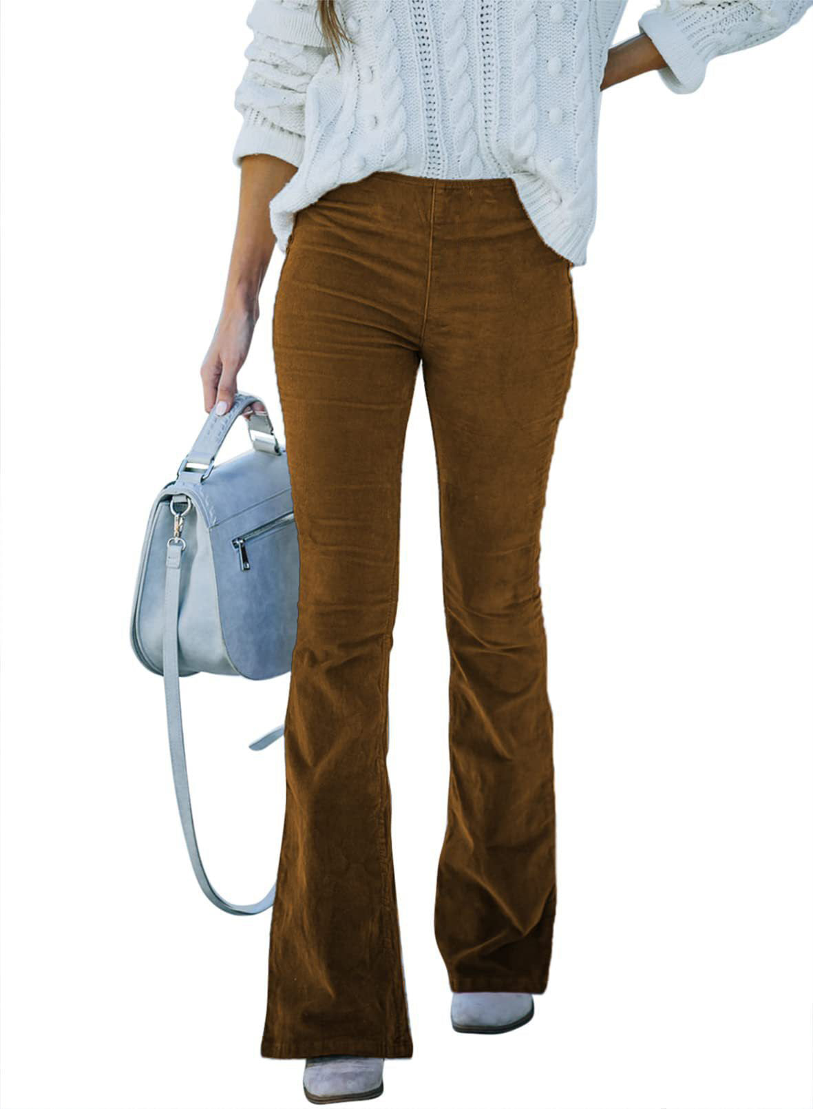 Women's Solid Colour Corduroy High Waist Flared Casual Pant, Trousers Suitable For Autumn And Winter